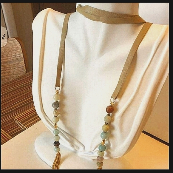 Anthropologie Jewelry - SALE Nwt Anthro AmazoniteLeather18ktassel lariats